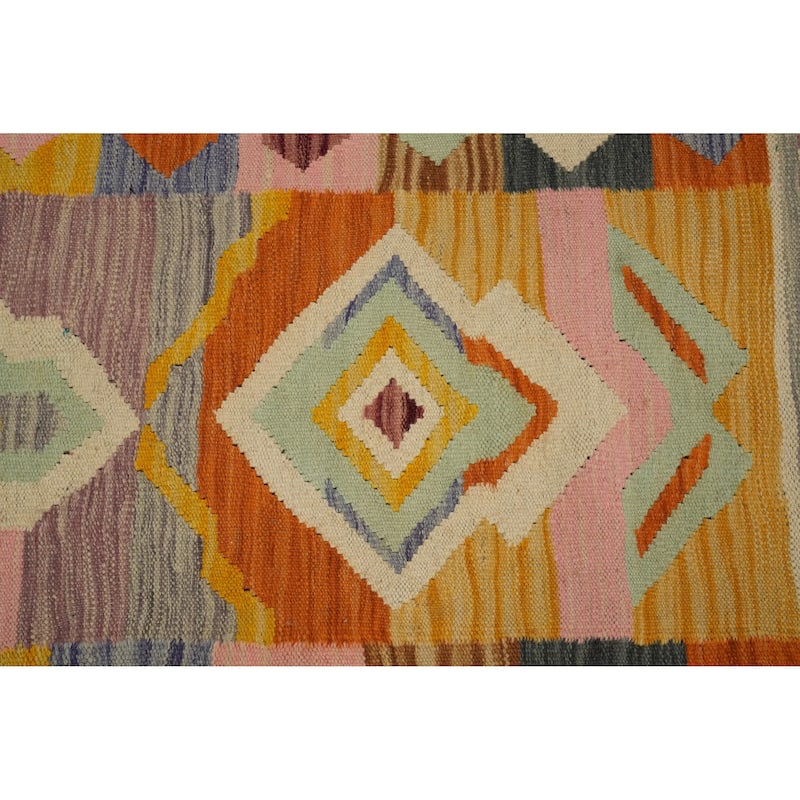 Hand Woven Oriental 100% Wool Carpet Southwestern Tribal Multi-Colored Kilim Runner Rug - 7' 11'' X 2' 1''