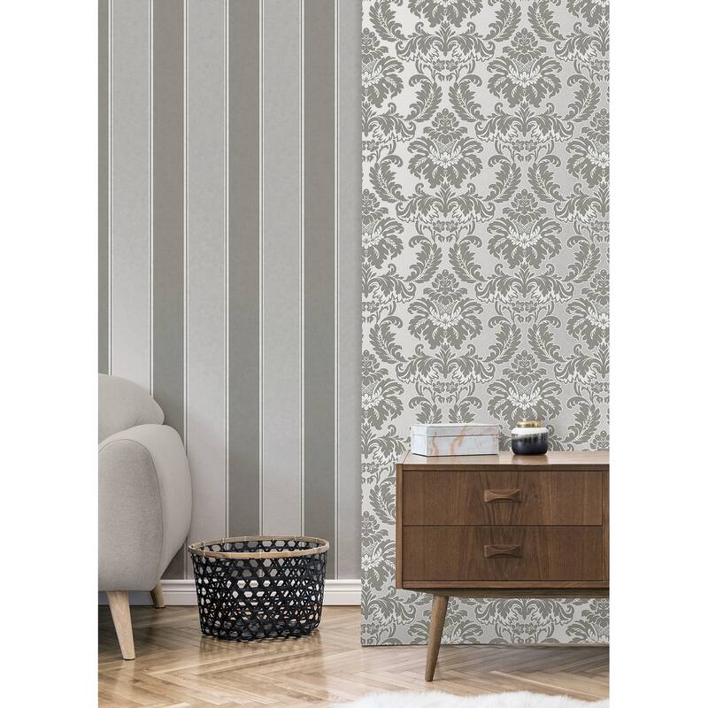 Brewster Rydia Grey Stripe Wallpaper