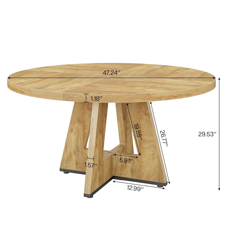 Round Dining Table for 4, 47 Inch Farmhouse Kitchen Table Small Dinner Table
