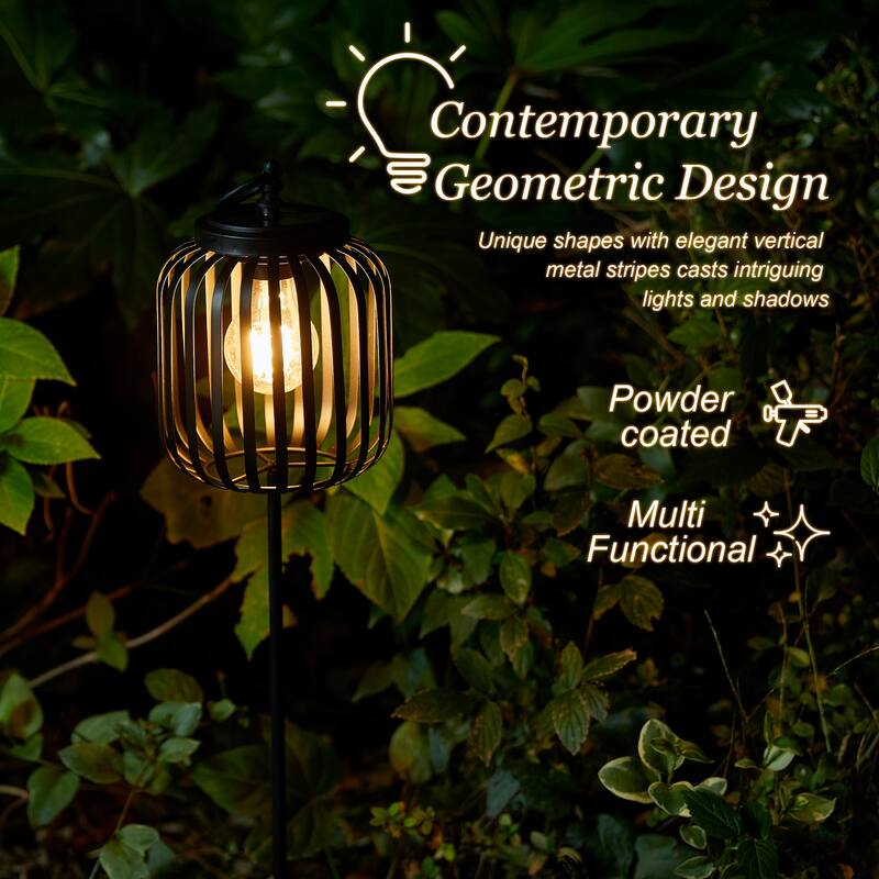 Glitzhome Metal Stripes Waterproof Solar Powered Outdoor Lantern with Garden Stake