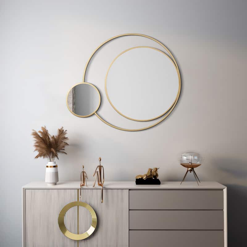 Orbit Modern Gold Metal Frame Round Wall Mirror - 25.6" H x 31.5" W x 0.79" D