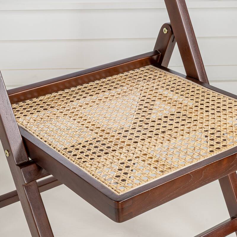 Olivier Mid-Century Vintage Wood Rattan Folding Chair with Adjustable Back, (Set of 2) by JONATHAN Y