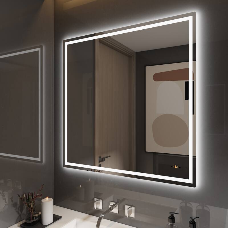 CB HOME Gesture Control Smart LED Mirror Bathroom, Lighted Wall Mounted Mirror, Dimmable, Frameless,Three Color,Front&BackLit