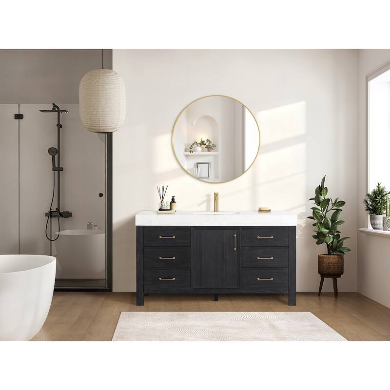 Leon 60 in. Single Bathroom Vanity with Composite Stone Top