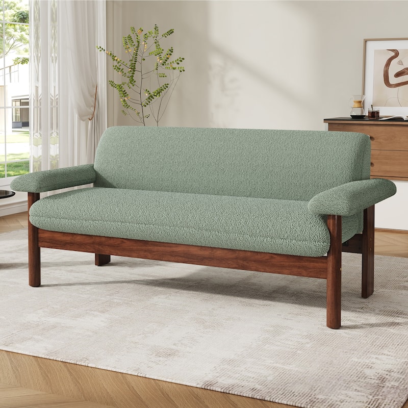 Roomfitters Modern Berber Fleece Loveseat Sofa with Armrest Pillows, 2-Seater Couch - Green