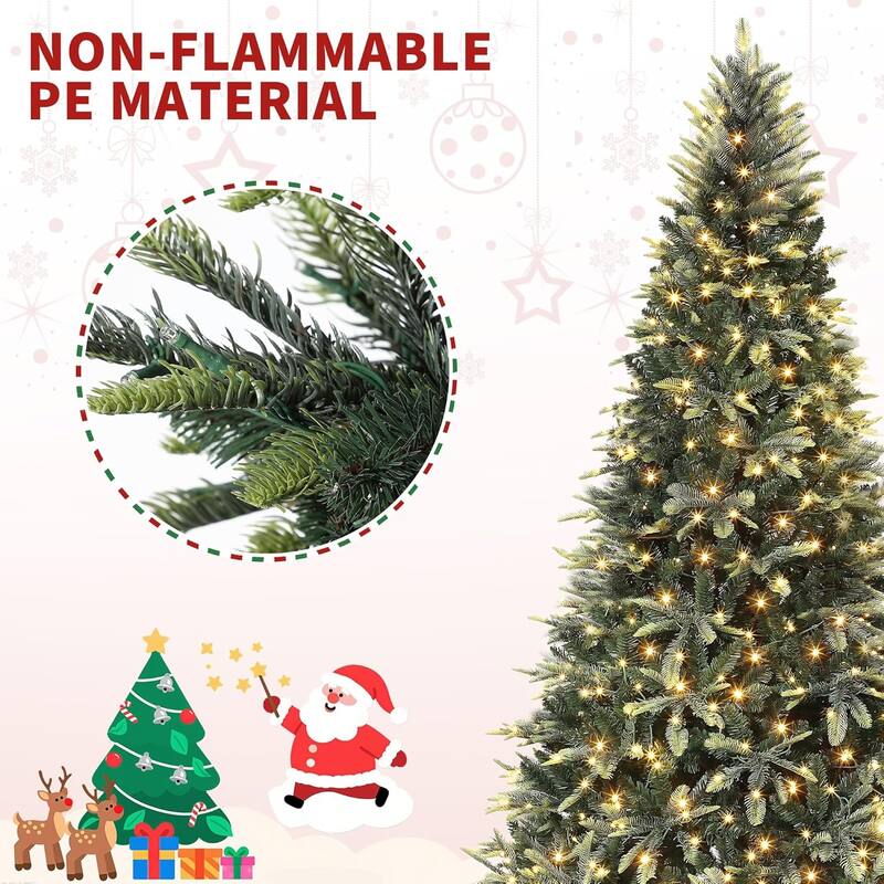 7.5 FT Prelit Christmas Tree, Pencil Christmas Tree with 240 Warm White Lights-8 Modes, Automatic Hinged Expansion