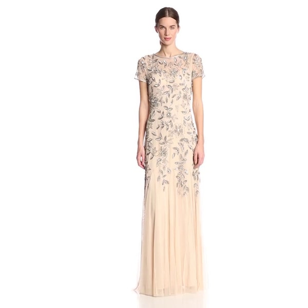 Floral beaded godet gown