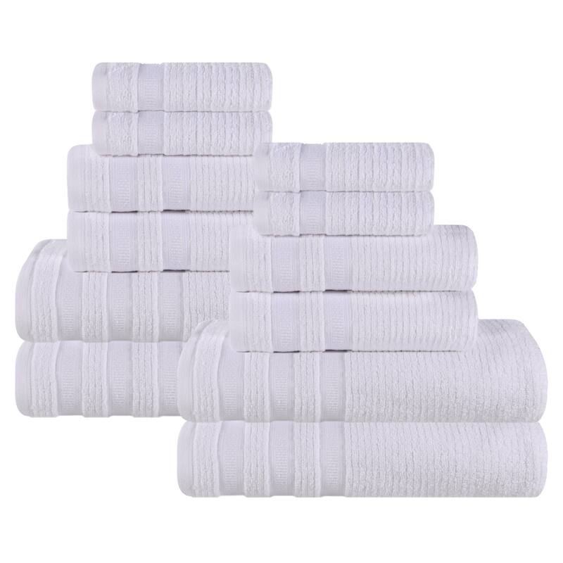 Superior Brea Zero Twist Cotton Ribbed Modern 12 Piece Bathroom Towel Set