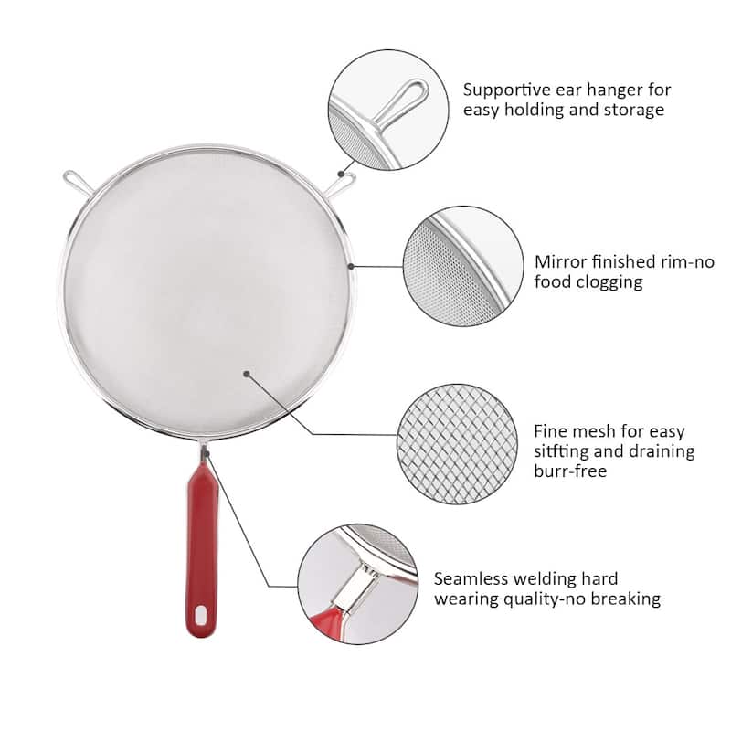Stainless Steel 7.9" Dia Mesh Strainer Long Handle Skimmer for Kitchen