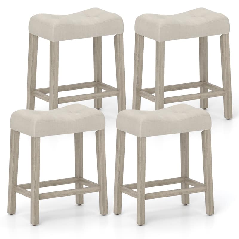 Upholstered Counter Height Bar Stool with Curved Saddle-Seat - 18" x 11" x 24" - Grey - Set of 4