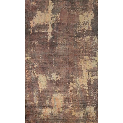 Hand Knotted Oriental Viscose Silk Carpet Modern All-Over Brown Abstract Area Rug - 7' 9'' X 4' 11''