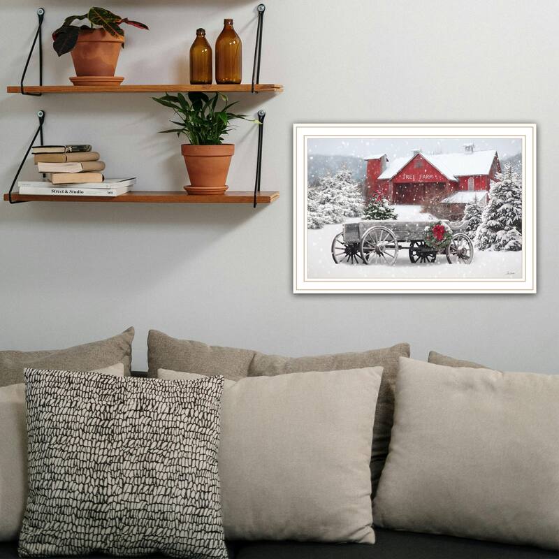 Framed Wall Art - Tree Farm Wagon, White Frame