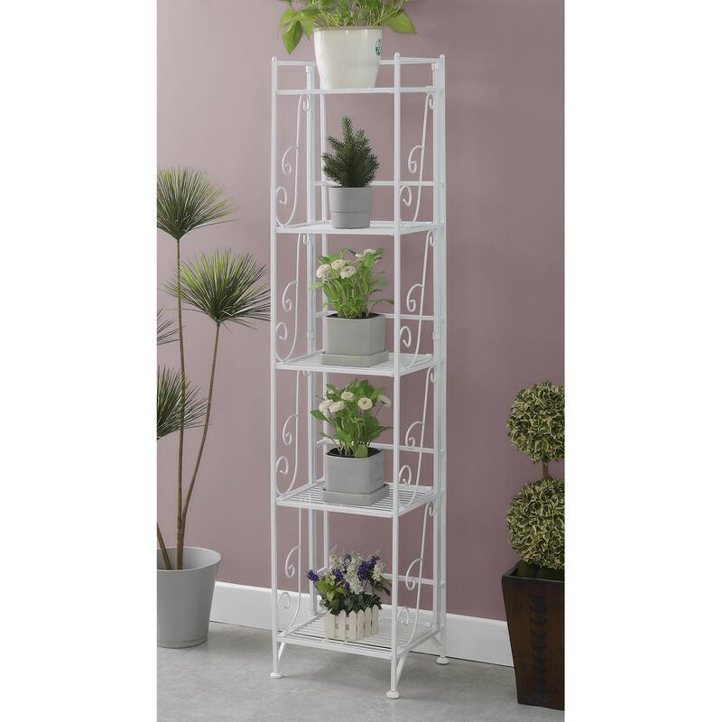 Convenience Concepts Xtra Storage 5 Tier Folding Metal Shelf with Scroll Design - White