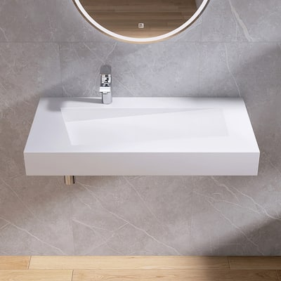 Alvana Wall Mount Bathroom Soild Surface Sink Rectangular Stone Resin Sink - 35''