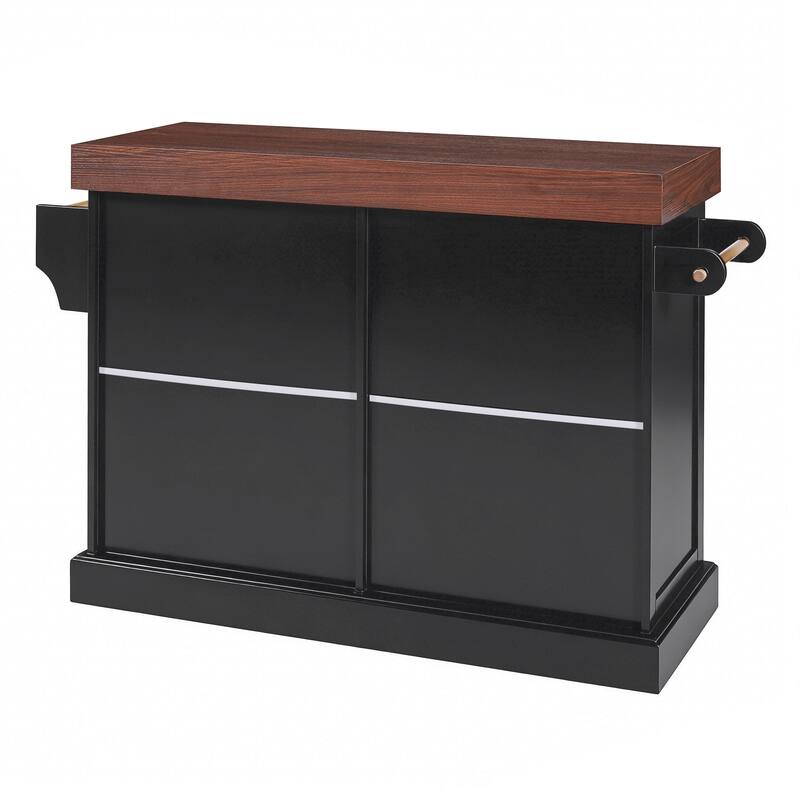 53" Large Kitchen Island with 3.5" Thick Desktop, Spice and Towel Racks, Kitchen Island with Storage on 5 Wheels, 2 Drawers