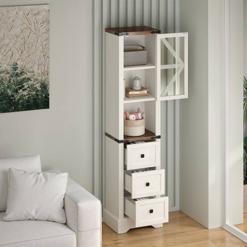 Moasis 68"H Storage Cabinet with 3 Drawers, Farmhouse Bathroom Cabinet with Barn Doors & Adjustable Shelves - White