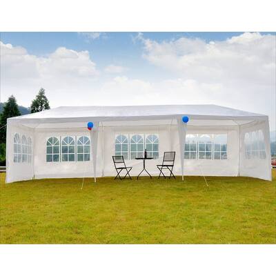 10'x30' Outdoor Canopy Party Wedding Tent White Gazebo with 5 Side Walls