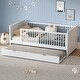 preview thumbnail 1 of 10, Wood Twin Size Platform Bed with Guardrail and Trundle, Semi-Enclosed Fence, Sturdy Pine Wood Frame, Easy Assembly, White White