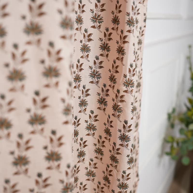 Fabdivine Handmade Block Print Floral Curtain Perfect for Room or Window Décor