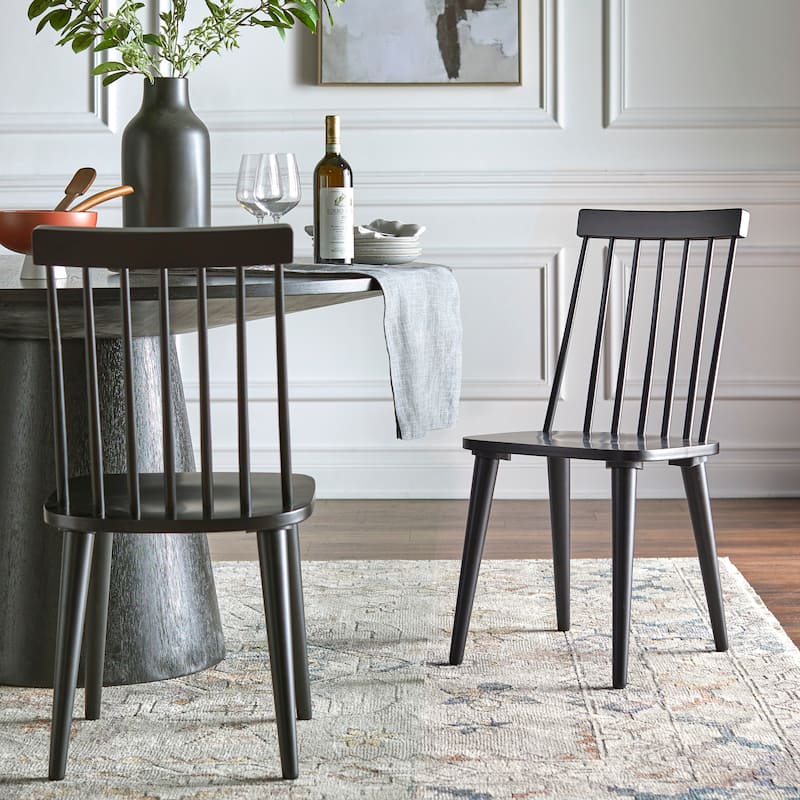 Lifestorey Lowry Solid Wood Spindle Dining Chairs (Set of 4) - Set of 4 - Black