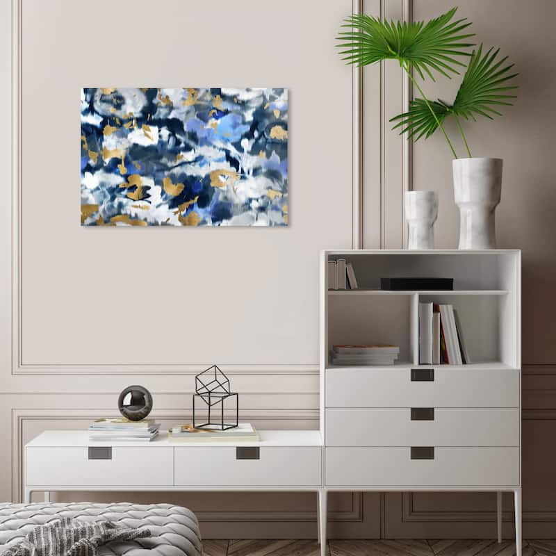 Wynwood Studio Abstract Blancanada Blue and Metallic Gold Modern & Contemporary Wall Art Canvas Print - 16 x 24