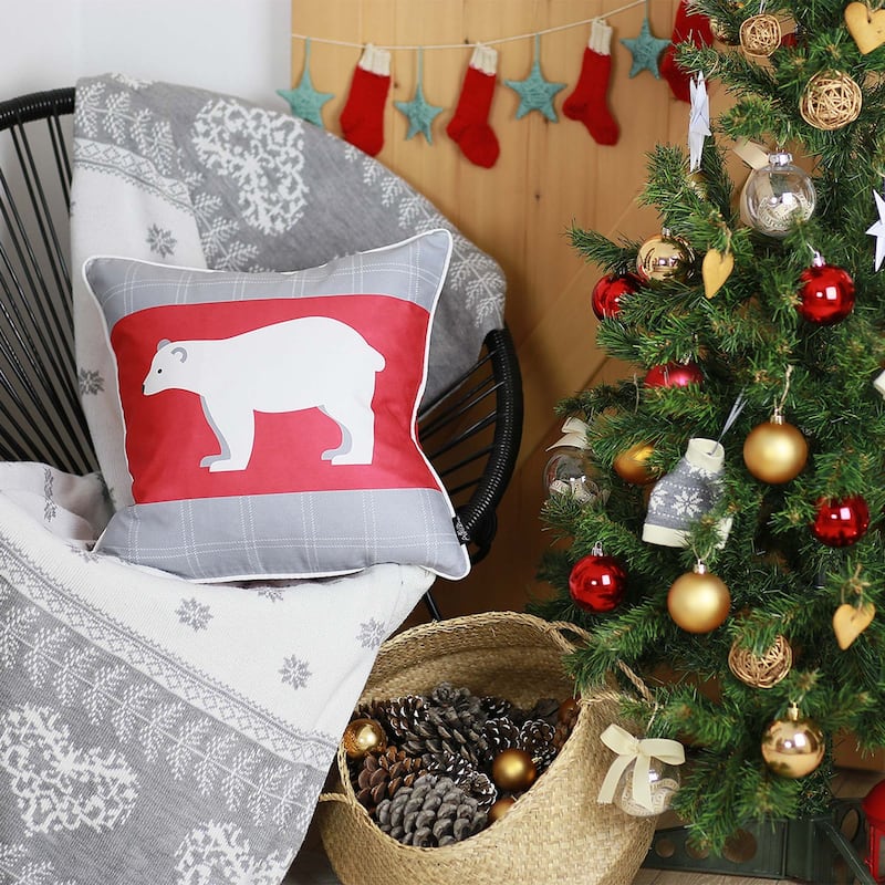 Decorative Christmas Bear Single Throw Pillow Cover Square 18" x 18"