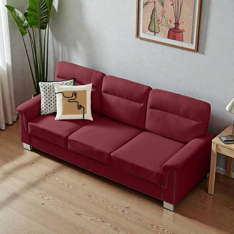 82 Inch Modern 3 Seater Sofa with Snowfleece Fabric, Compressed Upholstered Couch for Living Room Bedroom