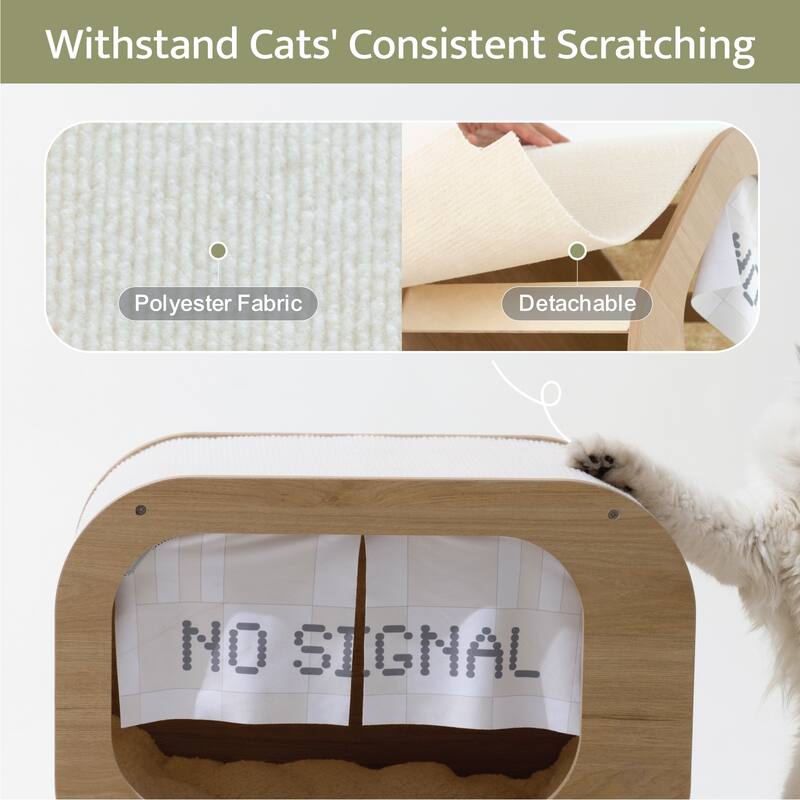 Wooden TV-Shaped Cat Bed, Cat House with Cushion