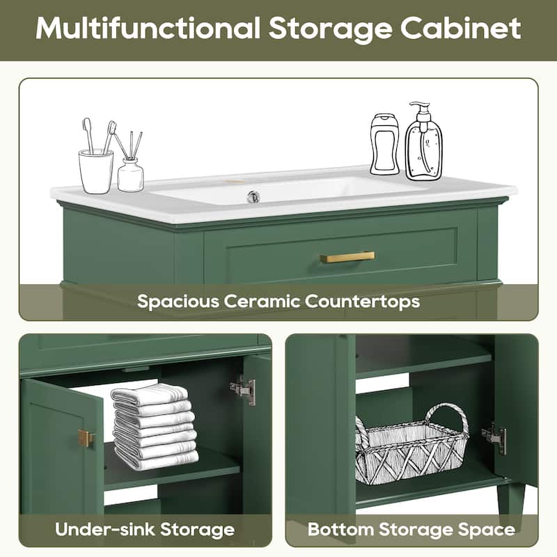 GDFStudio - Ailsa Wood & Ceramic 30" Bathroom Vanity with Basin, Soft-Close Door & Adjustable Shelves