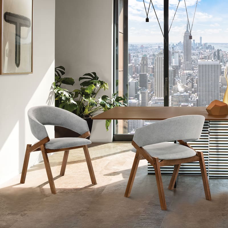Talulah Mid Century Modern Gray Curved Back Upholstered Dining Chairs - Set of 2 - Walnut & Grey