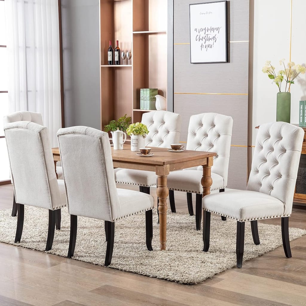 Button Tufted Dining Chairs Set of 2/4/6, Upholstered Parsons Dining Room Chairs, Fabric Kitchen Side Chair with Nailhead Trim