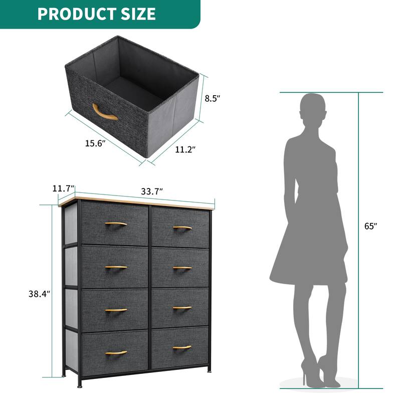 Modern 8-drawers Vertical Fabric Dresser Bedroom Storage Tower