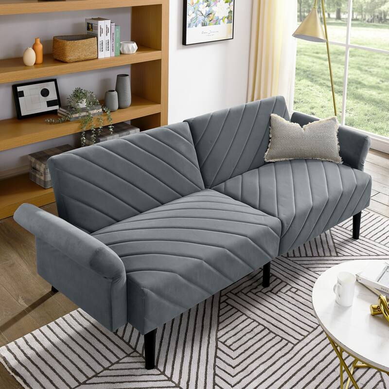 78'' Modern Tufted Velvet Upholstered Convertible Folding Sofa Bed with Adjustable Armrests