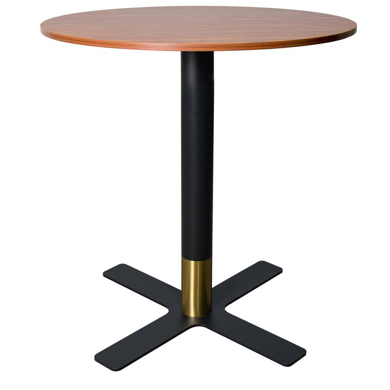 Vail Round Dining Table with 36 in. MDF Tabletop in Black Stainless Steel Cross Legs with Gold Accent Base Kitchen Table - Cognac Brown