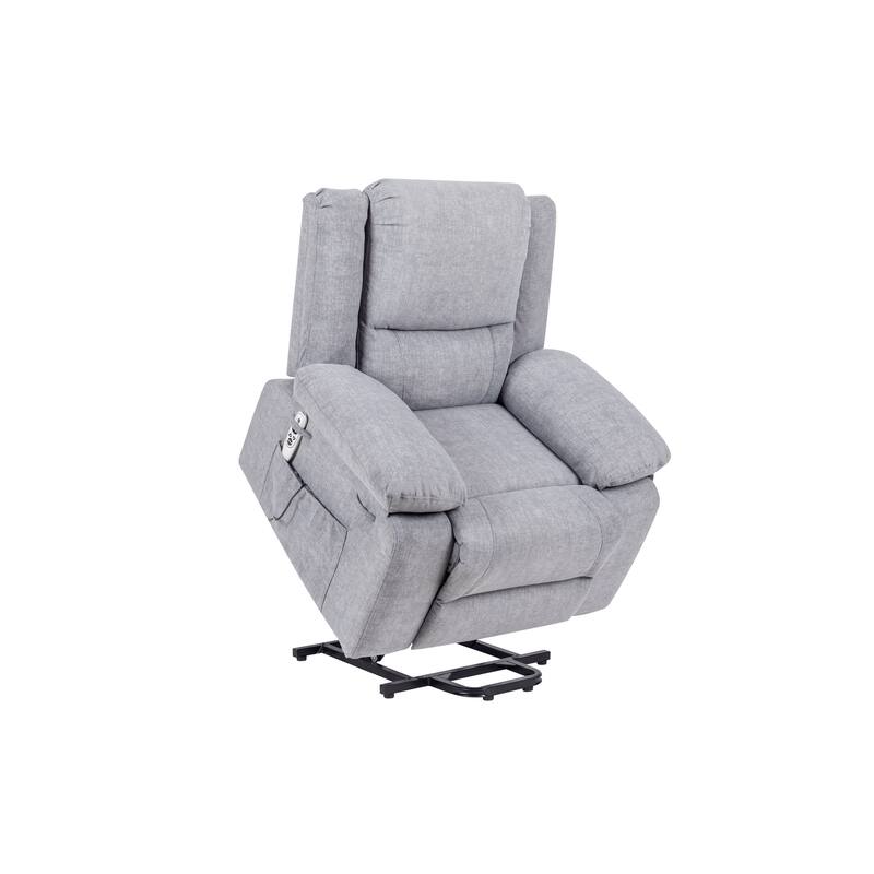 Light Grey Velvet Power Lift Recliner Chair with 8 Massage Points, Lumbar Heating, Storage Pocket