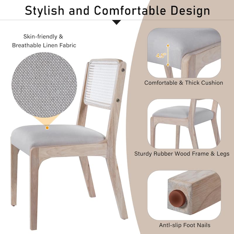 Wood Dining Chairs Set of 2, Accent Chairs with Solid Wood Legs and Padded Seat, Modern Linen Dining Chairs Side Chairs