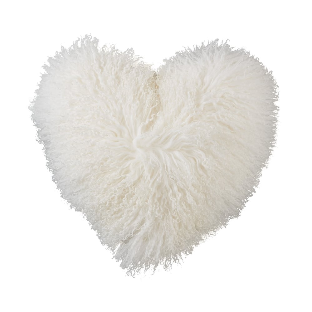 Fluffy Love Heart-Shaped Mongolian Lamb Fur Poly Filled Throw Pillow