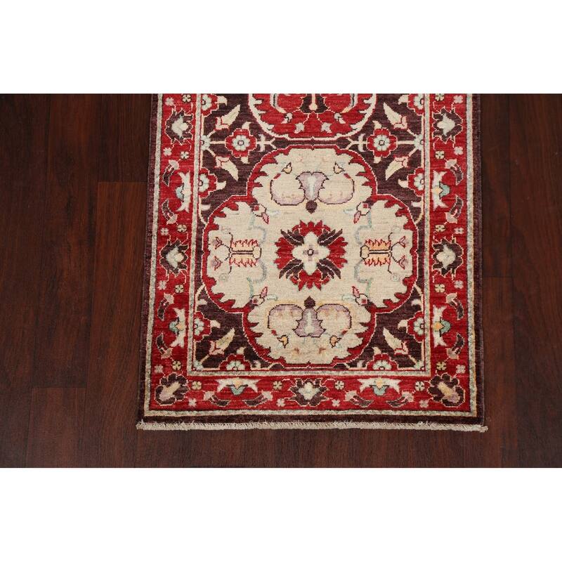 Hand Knotted Oriental 100% Wool Carpet Traditional Floral Brown Kazak Runner Rug - 8' 0'' X 2' 7''