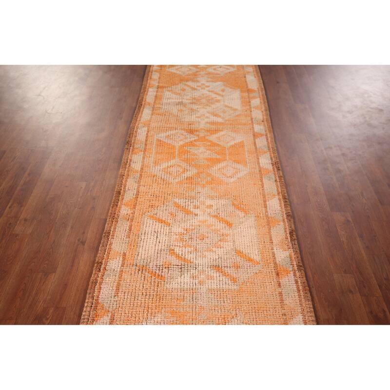Transitional Oushak Turkish Vintage Runner Rug Handmade Wool Carpet - 2'10"x 11'2"