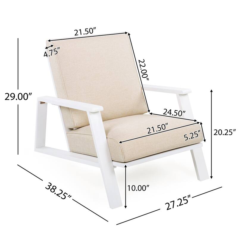 Roomfitters Outdoor Patio Lounge Chair, Acacia Wood Frame with Beige Cushions, Modern Club Chair for Garden Deck