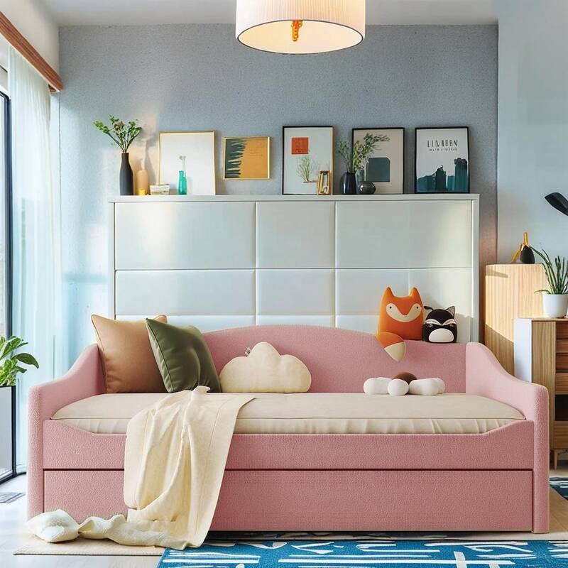 Full Size Upholstered Daybed with Light and Trundle