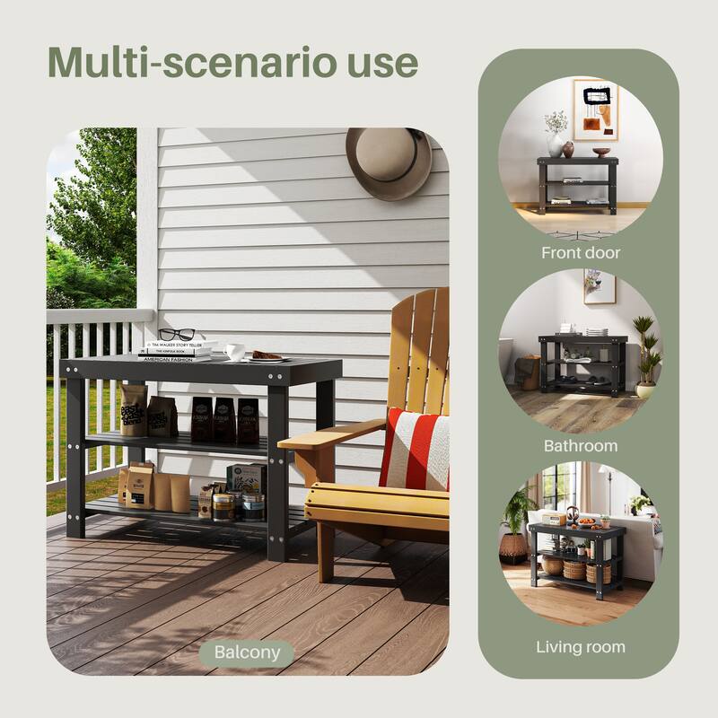 3-Tier Bamboo Shoe Rack Bench with Storage, Black, Brown, Wood