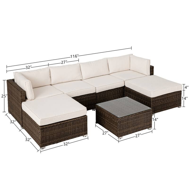 COSIEST 7-Piece Outdoor Patio Wicker Sectional Sofa with Coffee Table