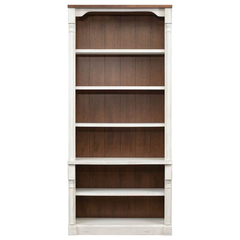 Rustic Open 8' Wood Bookcase, Storage Cabinet, White - 42W x 94H x 16D