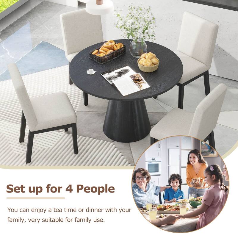 Retro Wood Round Minimalist Elegant Dining Table with Frustum Leg