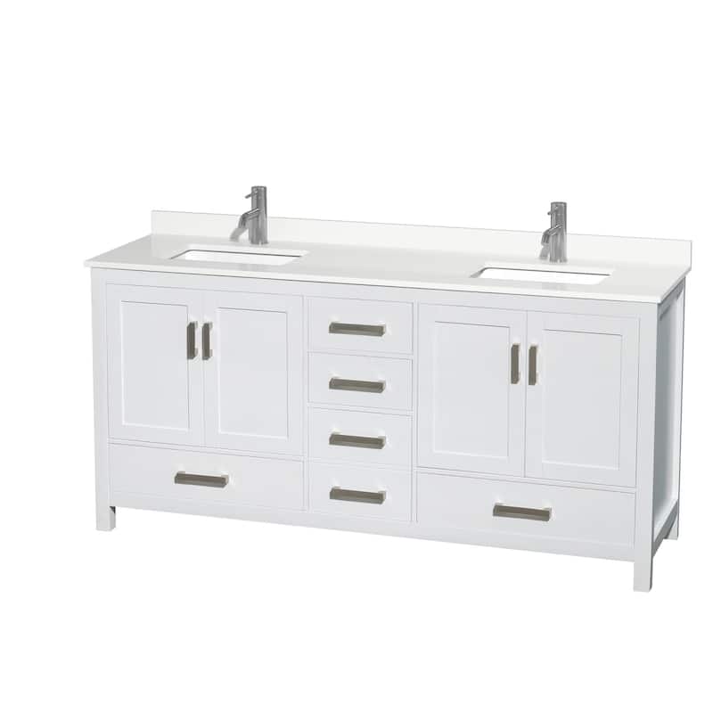 Wyndham Collection WCS141472D-QTZ-UNSMXX Sheffield 72" Free Standing - White / White Quartz Top / Brushed Chrome Hardware