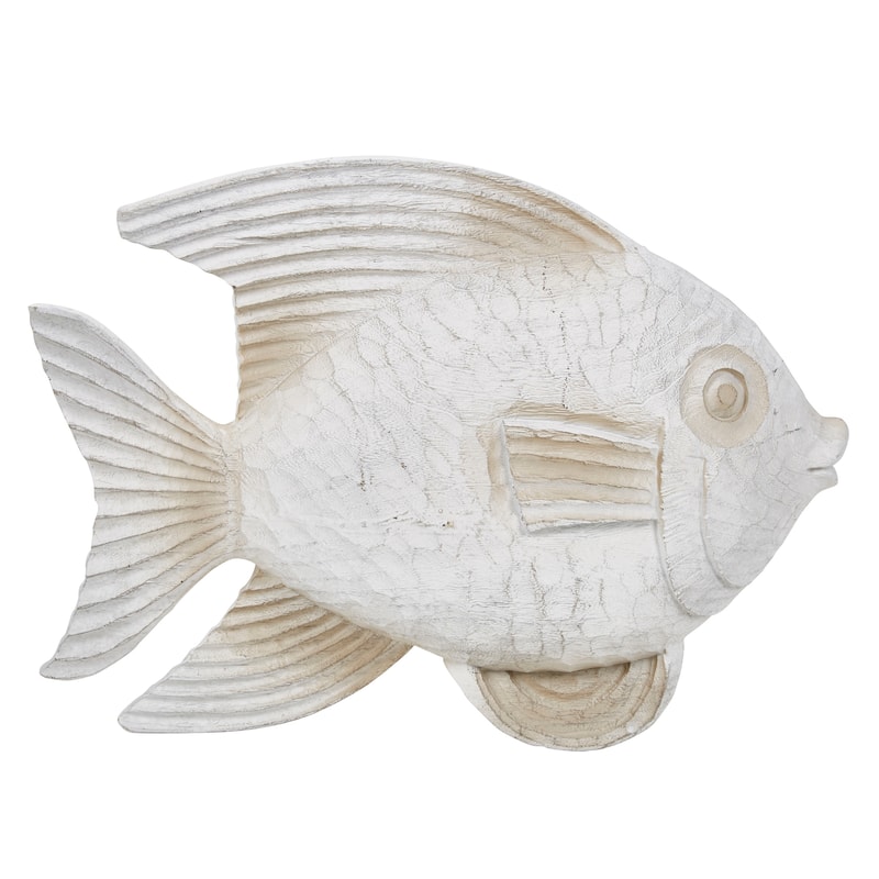 Sagebrook Home Coastal Whitewash Fish Sculpture for Living Room, Bedroom or Office Decor - 10" x 3" x 8" - White