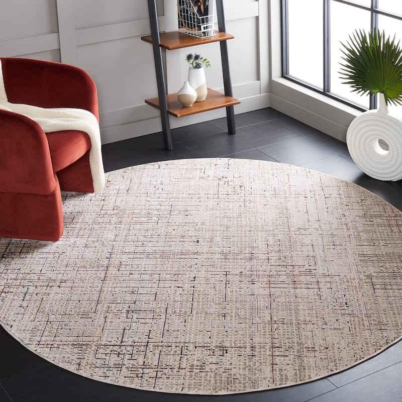 SAFAVIEH Harlow Slip Resistant Renea Oriental Rug - 6'3" Round - Ivory Grey/Rust