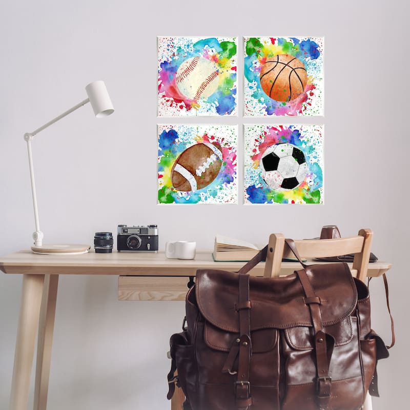 Stupell Rainbow Splatter Baseball Wall Plaque Art Design By Kim Allen (Set of 4)