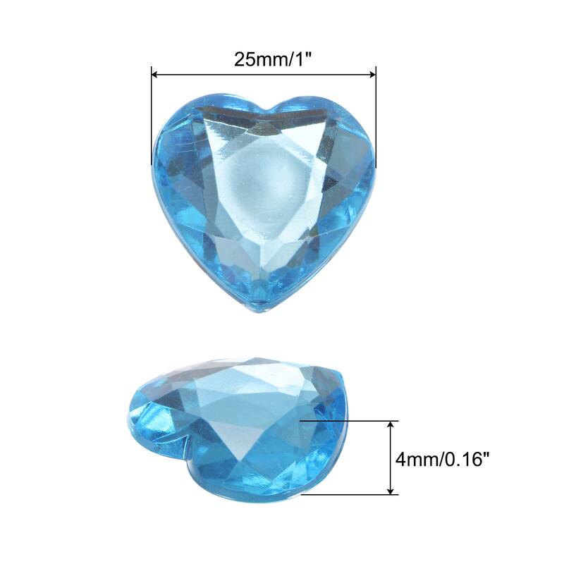 20 Pcs Acrylic Heart Rhinestone 25mm Flat Back Plastic Gems